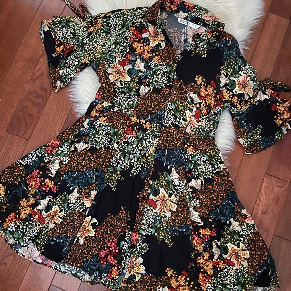Zara Floral Mini Button Dress